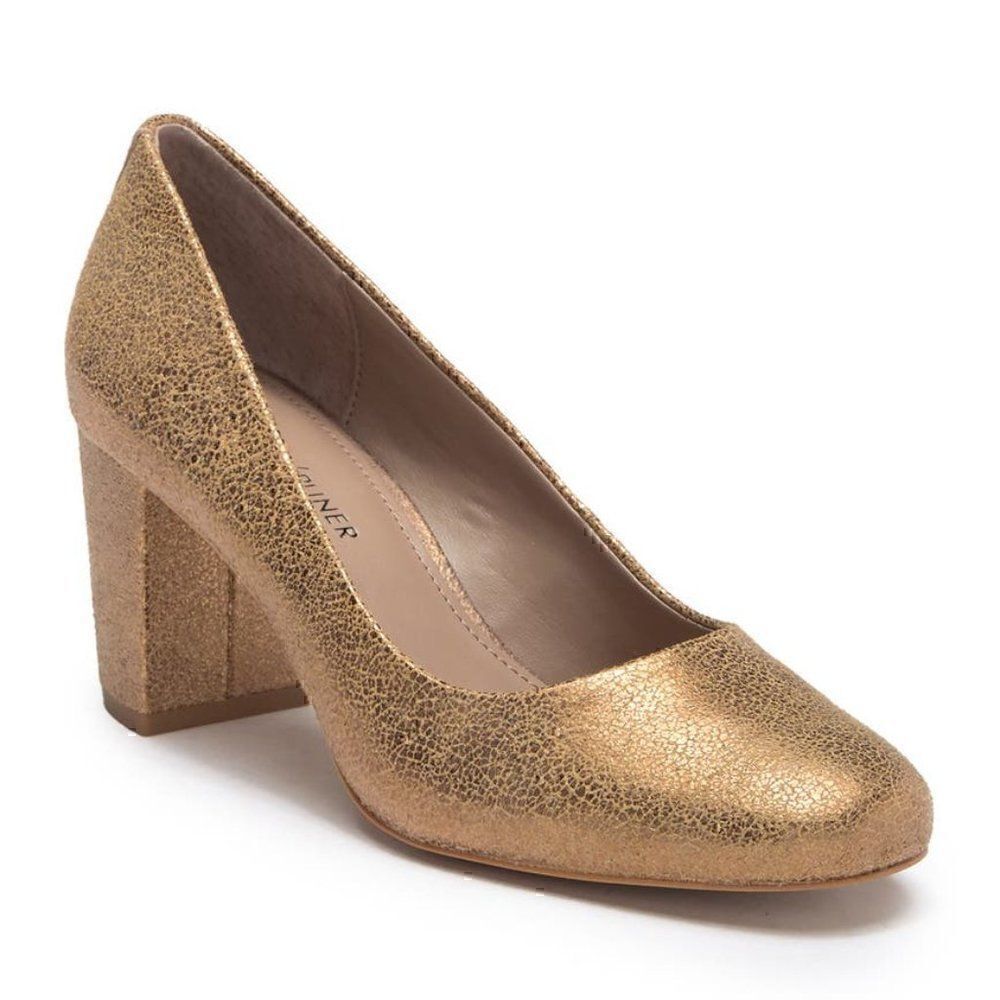 Donald J. Pliner Gold Block Heel Pumps